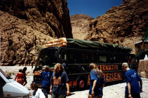 Our nightliner-bus at Todra Canyon